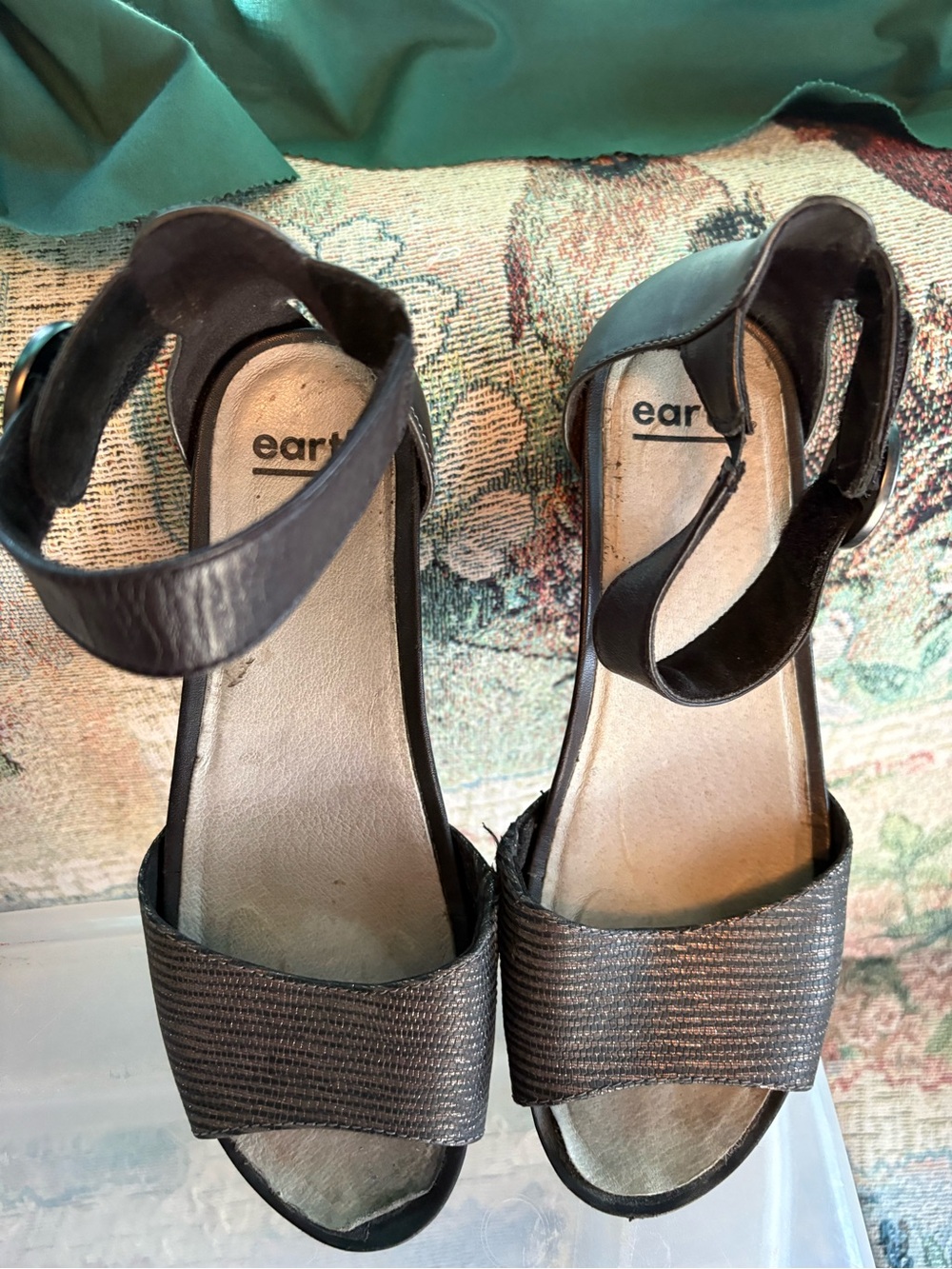 Earth Black Textured Ankle-Strap Heels